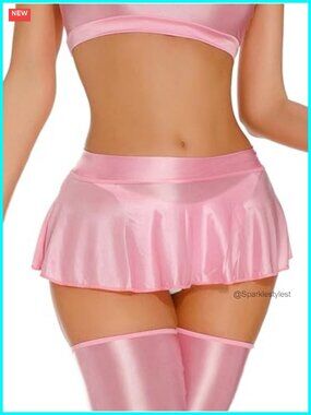 FEOYA Women Shiny Metallic Stretch Sheer See Through Pleated Mini Skirt Club